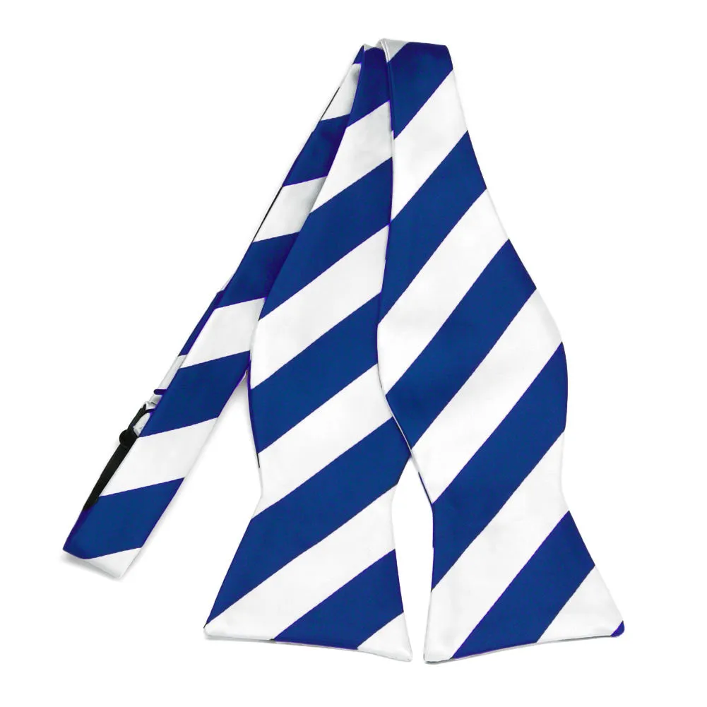 Royal Blue and White Striped Self-Tie Bow Tie sold by TieMart
