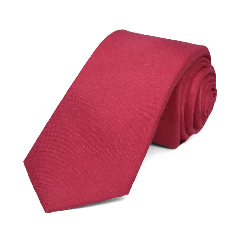 Red Cotton/Silk Slim Necktie, 2.5" Width sold by TieMart
