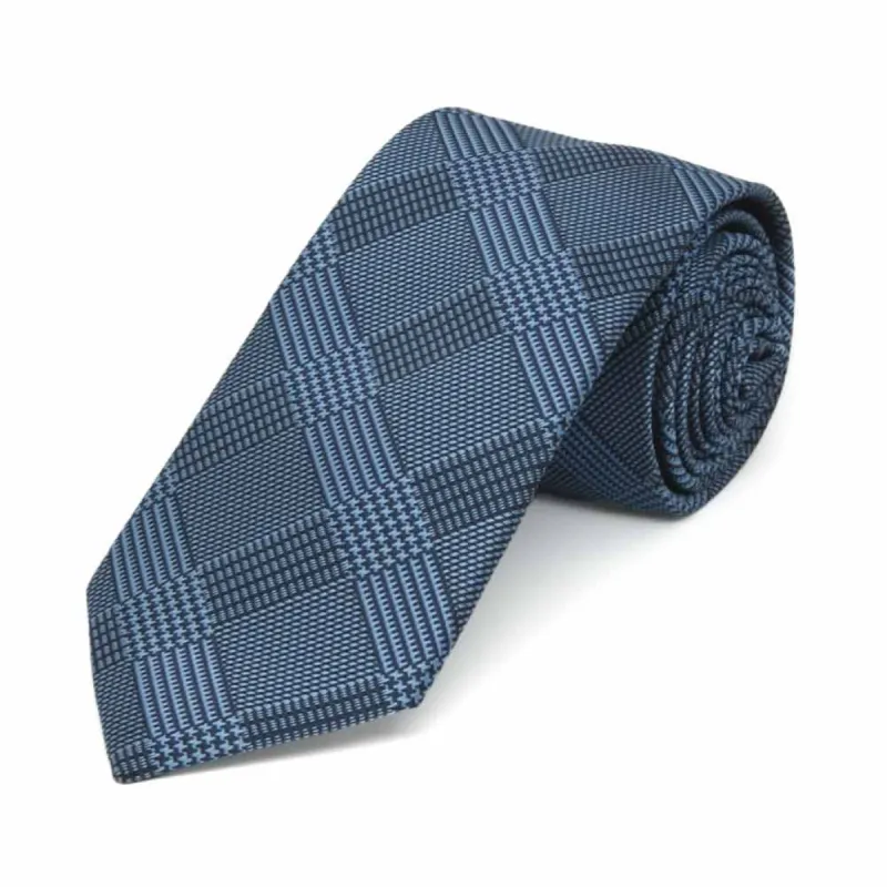 Dark Blue Michael Glen Plaid Slim Necktie, 2.5" Width sold by TieMart
