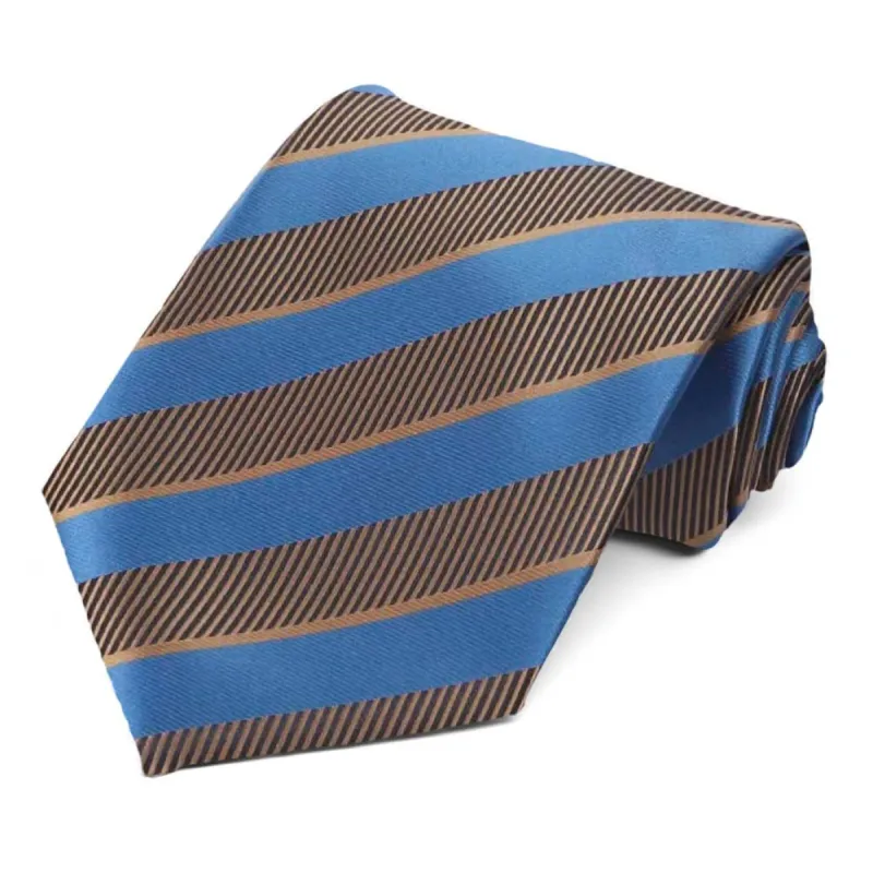 Latte and Blue Lancer Striped Necktie sold by TieMart