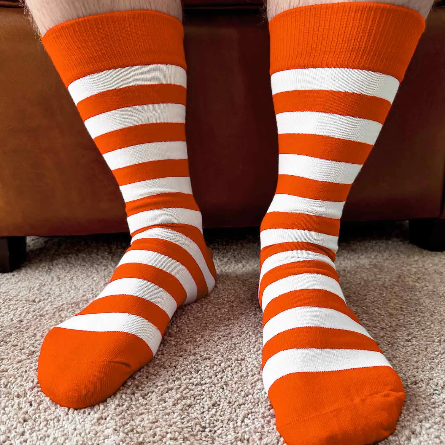Men's Orange and White Striped Socks sold by TieMart product image thumbnail 4