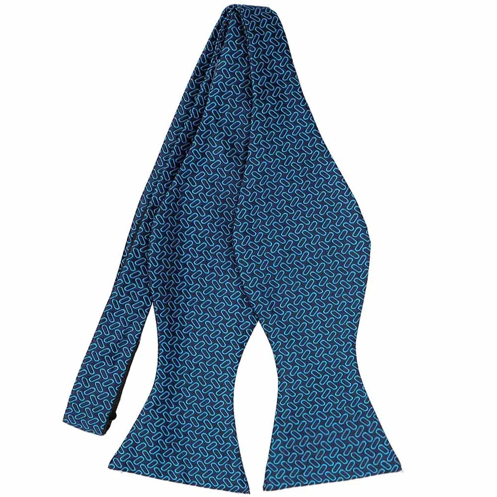Navy Blue and Bright Blue Everest Geometric Self-Tie Bow Tie sold by TieMart