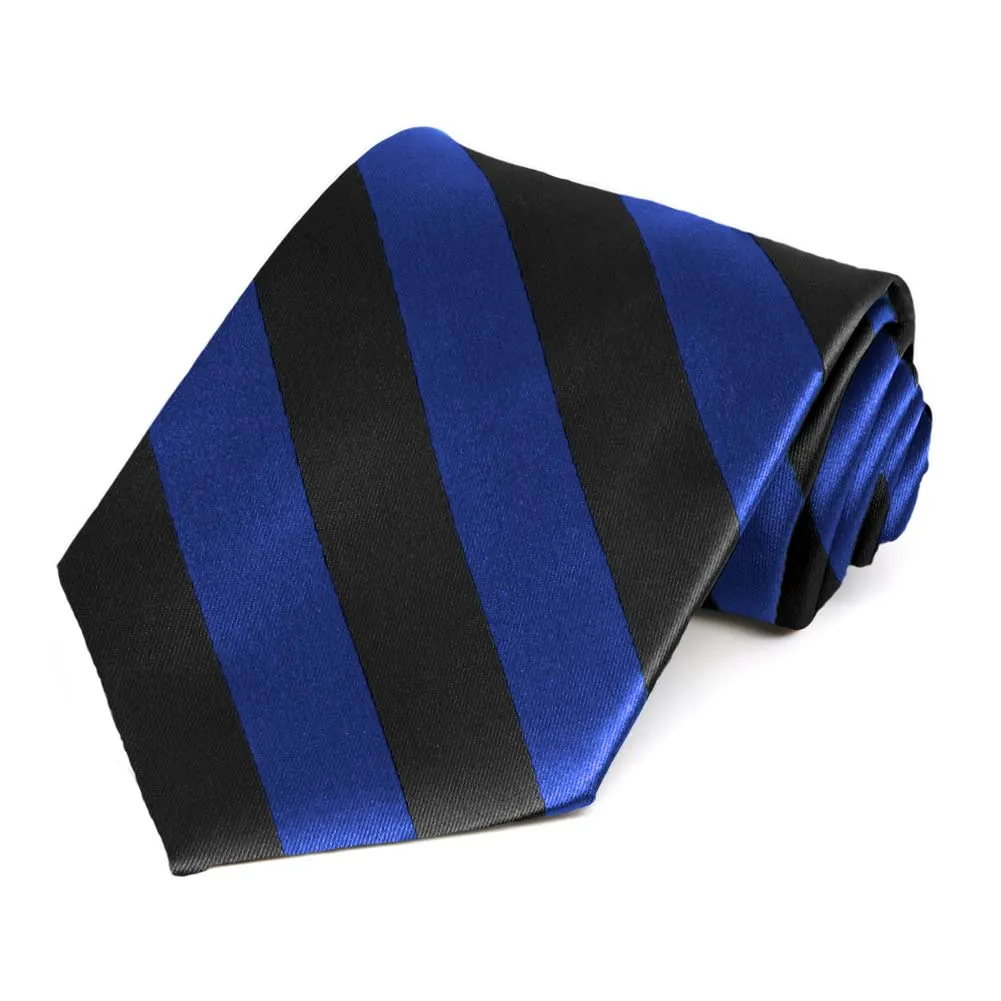 Royal Blue and Black Extra Long Striped Tie sold by TieMart