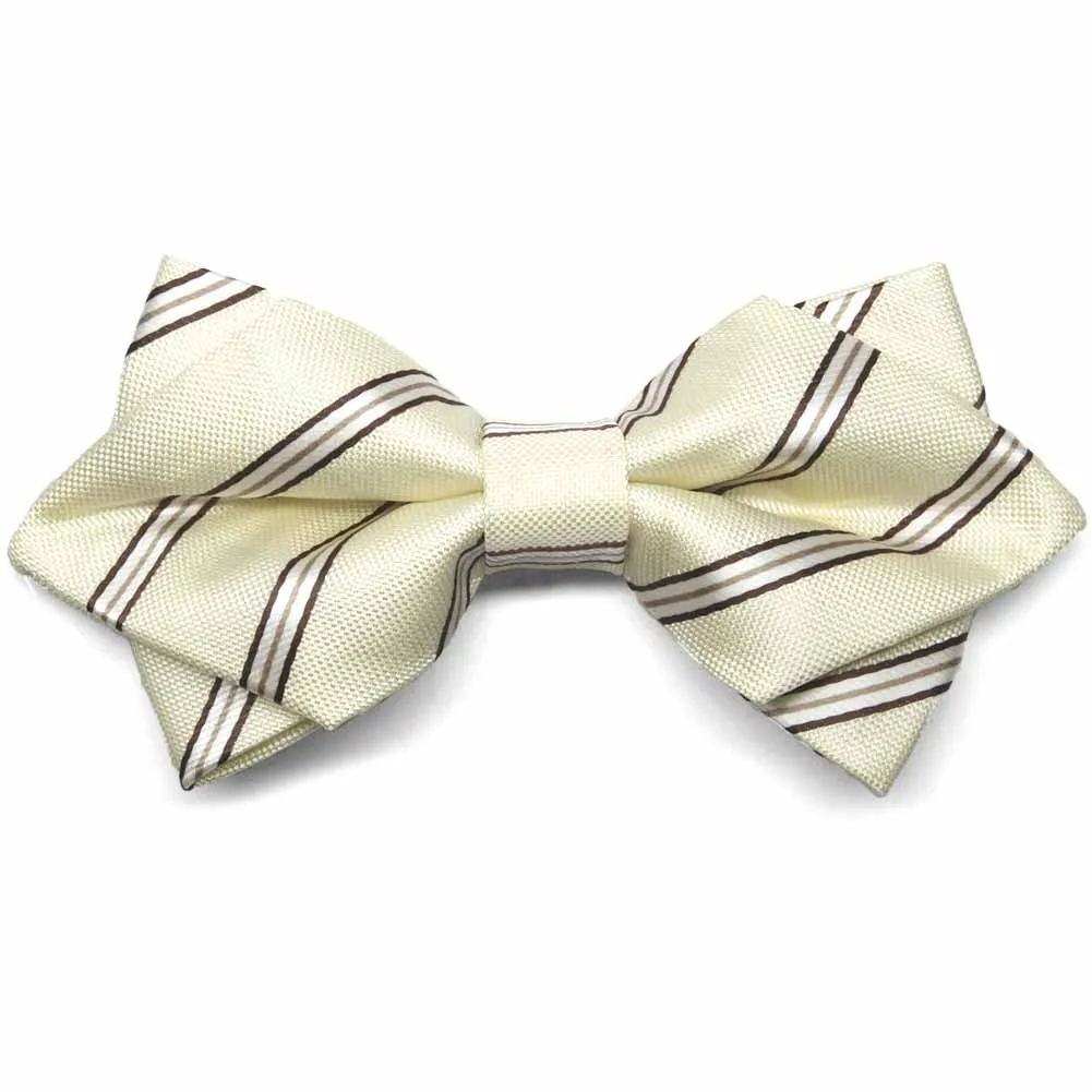Vanilla Melvin Striped Diamond Tip Bow Tie sold by TieMart