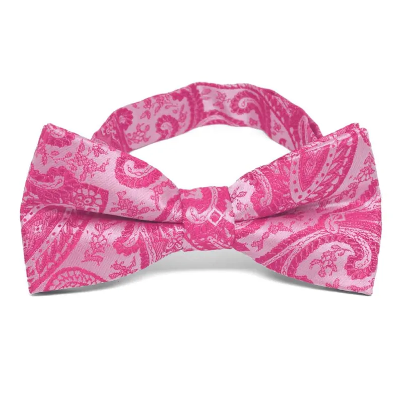 Bright Fuchsia Clara Paisley Band Collar Bow Tie sold by TieMart