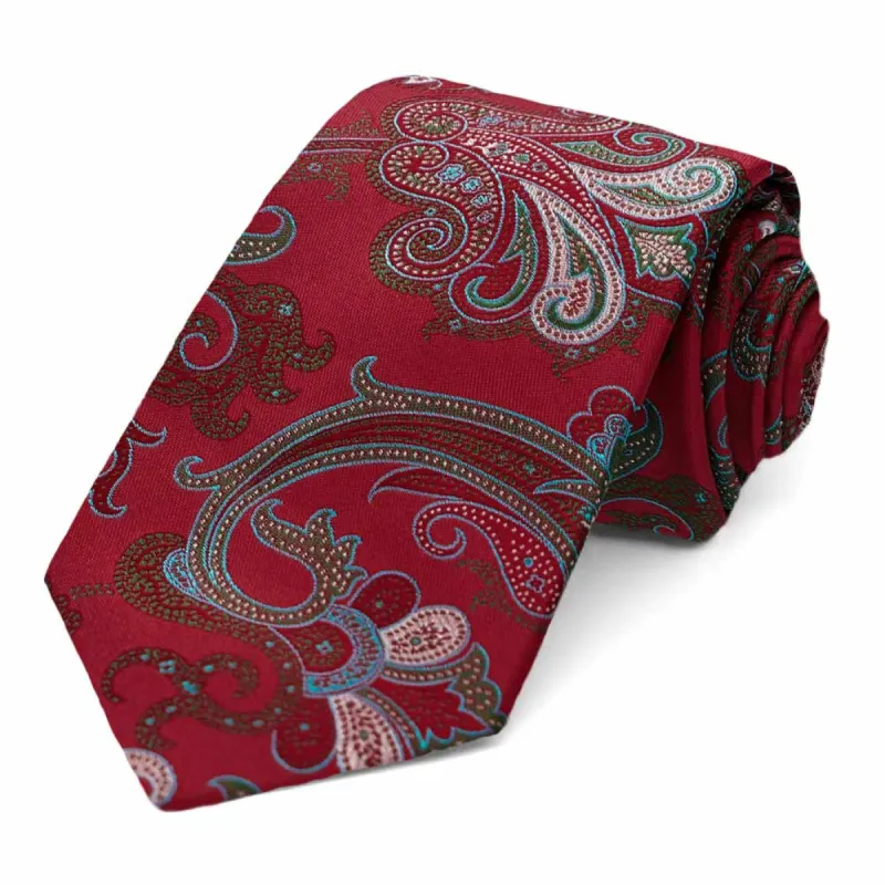 Crimson Red Poet Paisley Silk Narrow Necktie, 3" Width sold by TieMart