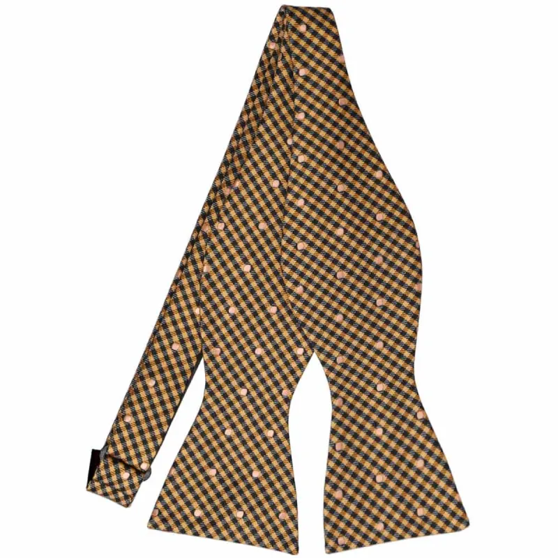 Gold Bar and Black Arvon Gingham Self-Tie Bow Tie sold by TieMart