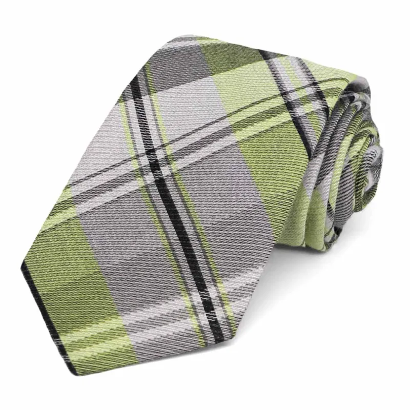 Chartreuse Animator Plaid Silk/Cotton Narrow Necktie, 3" Width sold by TieMart