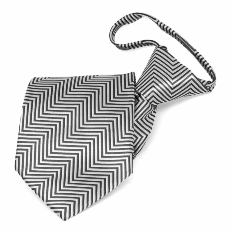 Pewter Kimberly Chevron Striped Zipper Tie sold by TieMart
