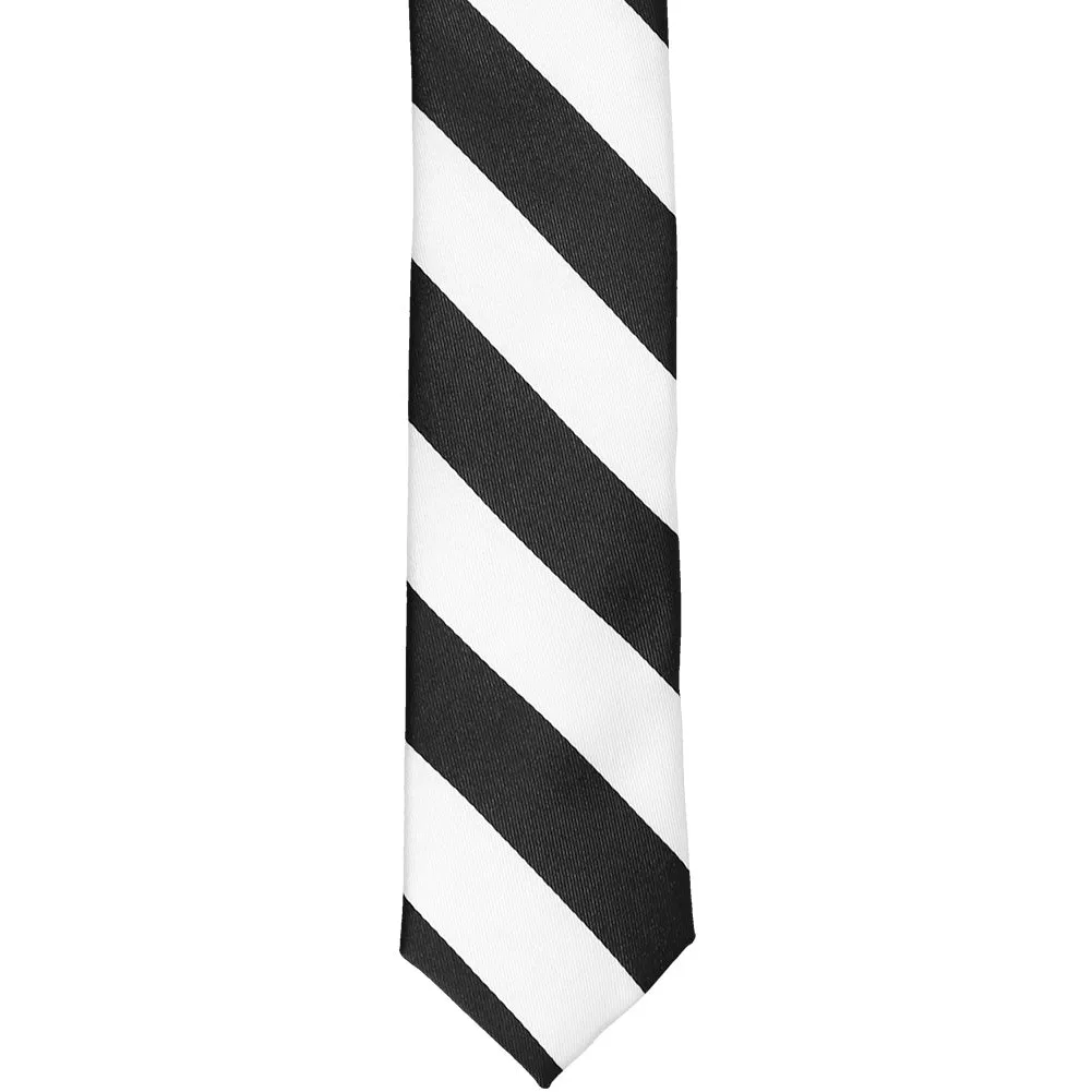 Black and White Striped Skinny Tie, 2" Width sold by TieMart product image thumbnail 2