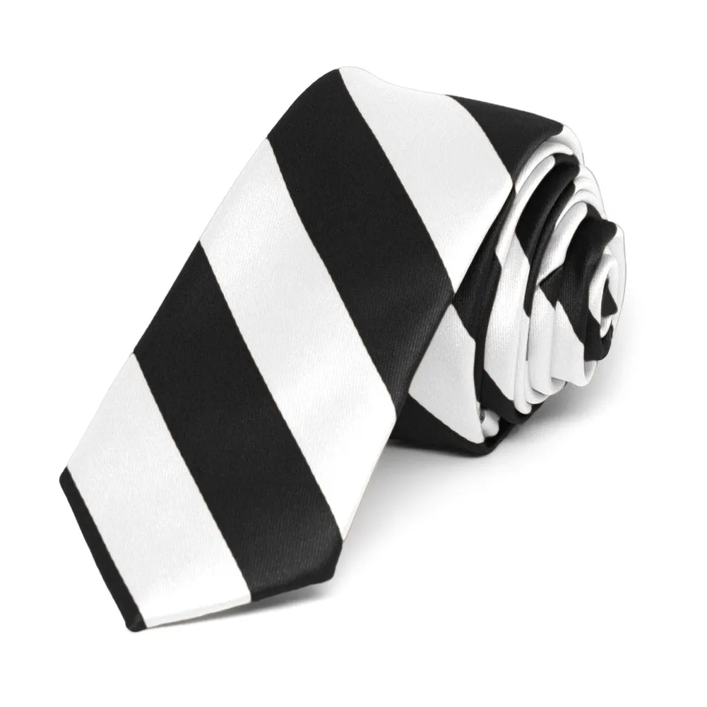 Black and White Striped Skinny Tie, 2" Width sold by TieMart