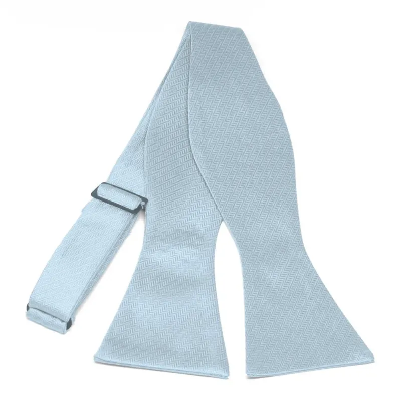Pale Blue Herringbone Silk Self-Tie Bow Tie sold by TieMart