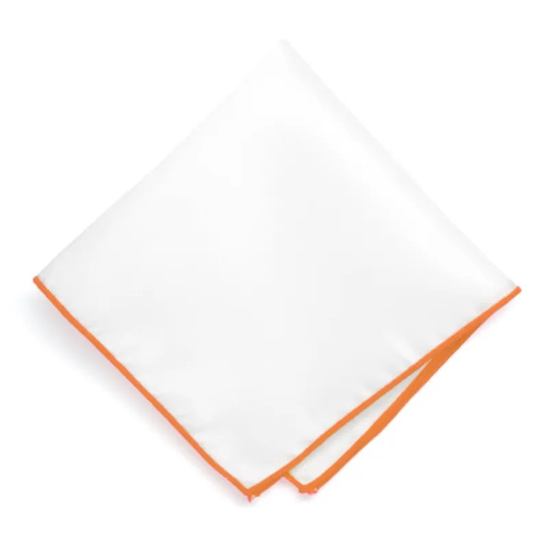 Orange Tipped White Pocket Square sold by TieMart
