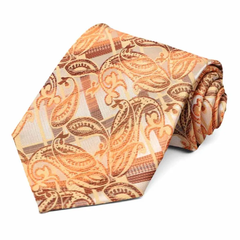 Light Orange Garden Paisley Necktie sold by TieMart