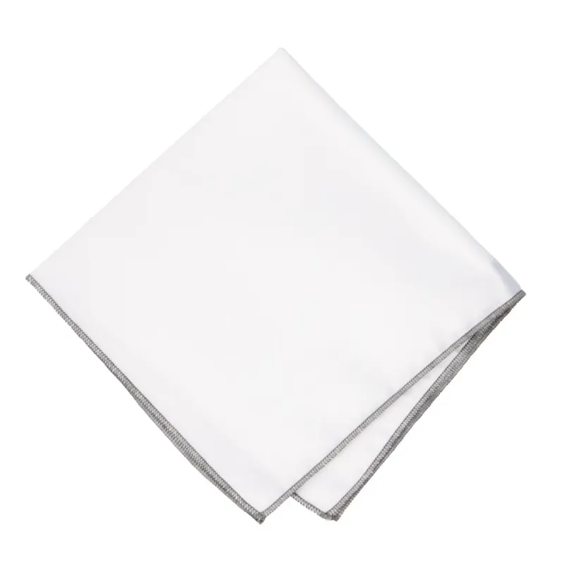Mercury Silver Tipped White Pocket Square sold by TieMart
