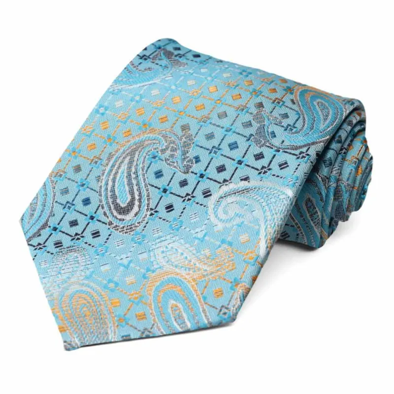 Turquoise Melton Paisley Necktie sold by TieMart