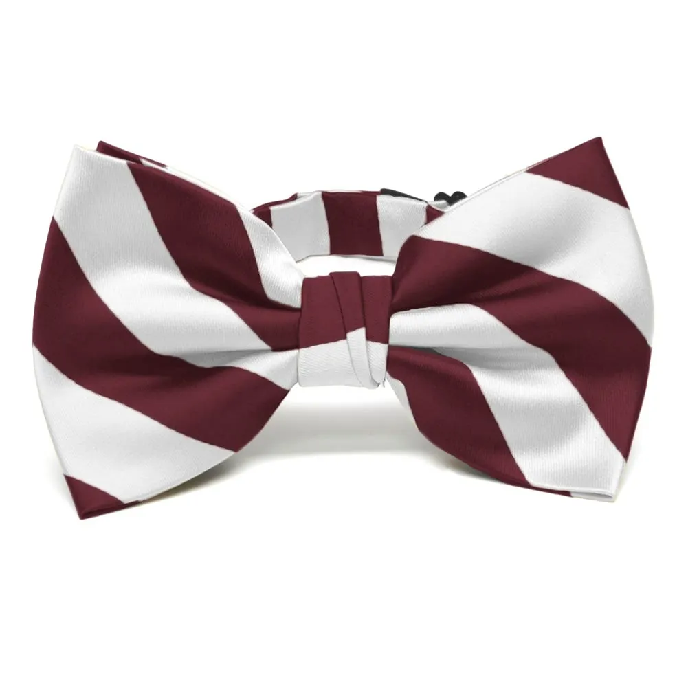 Burgundy and White Striped Bow Tie sold by TieMart