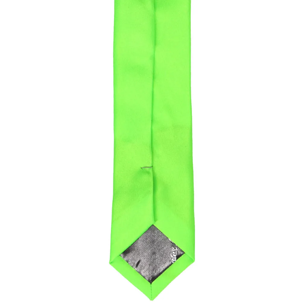 Hot Lime Green Skinny Solid Color Necktie, 2" Width sold by TieMart product image thumbnail 4