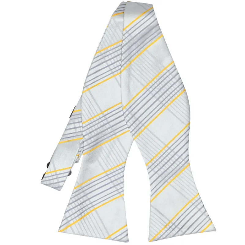 Soft Gray Jeffrey Plaid Self-Tie Bow Tie sold by TieMart