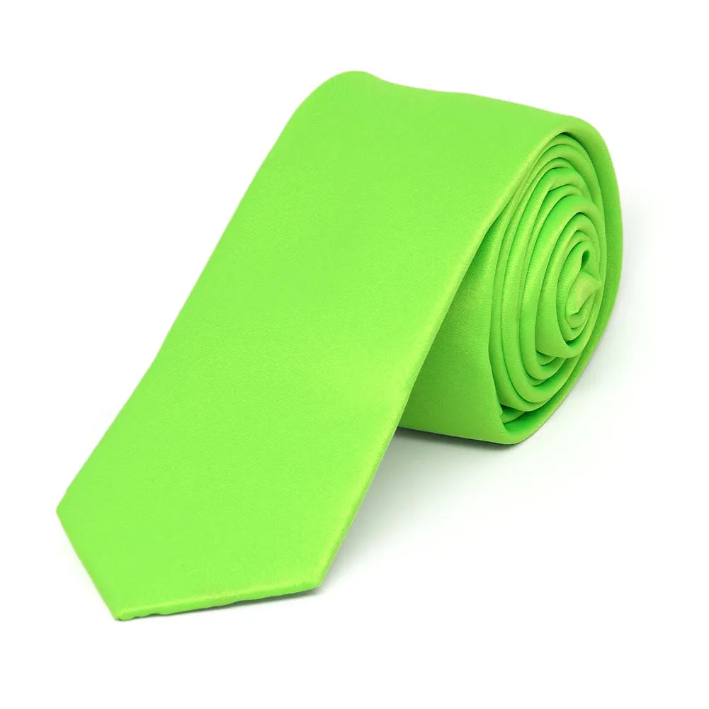Hot Lime Green Skinny Solid Color Necktie, 2" Width sold by TieMart