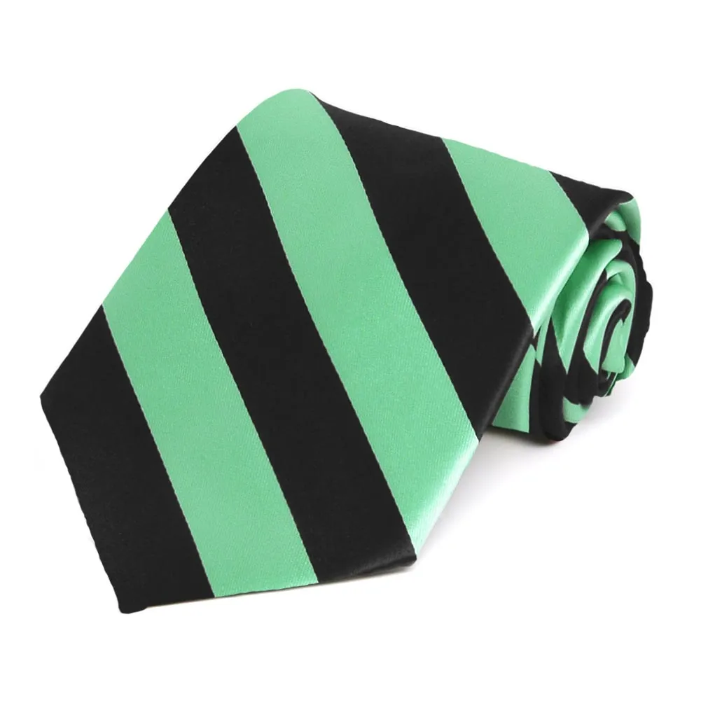 Bright Mint and Black Extra Long Striped Tie sold by TieMart