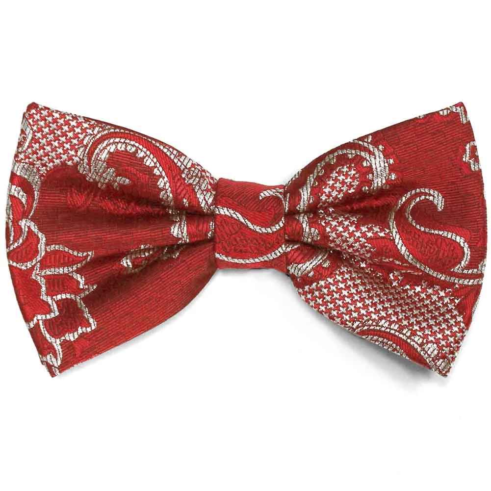 Red and Silver Kilburn Paisley Bow Tie sold by TieMart