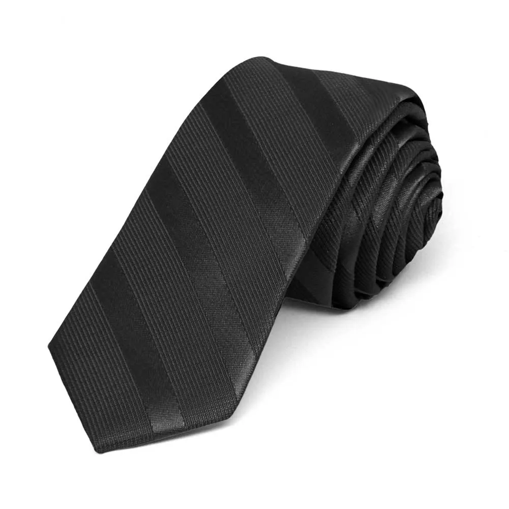 Black Elite Striped Skinny Necktie, 2" Width sold by TieMart