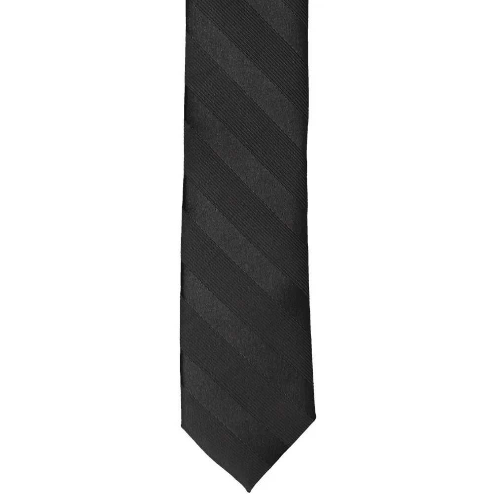Black Elite Striped Skinny Necktie, 2" Width sold by TieMart product image thumbnail 2