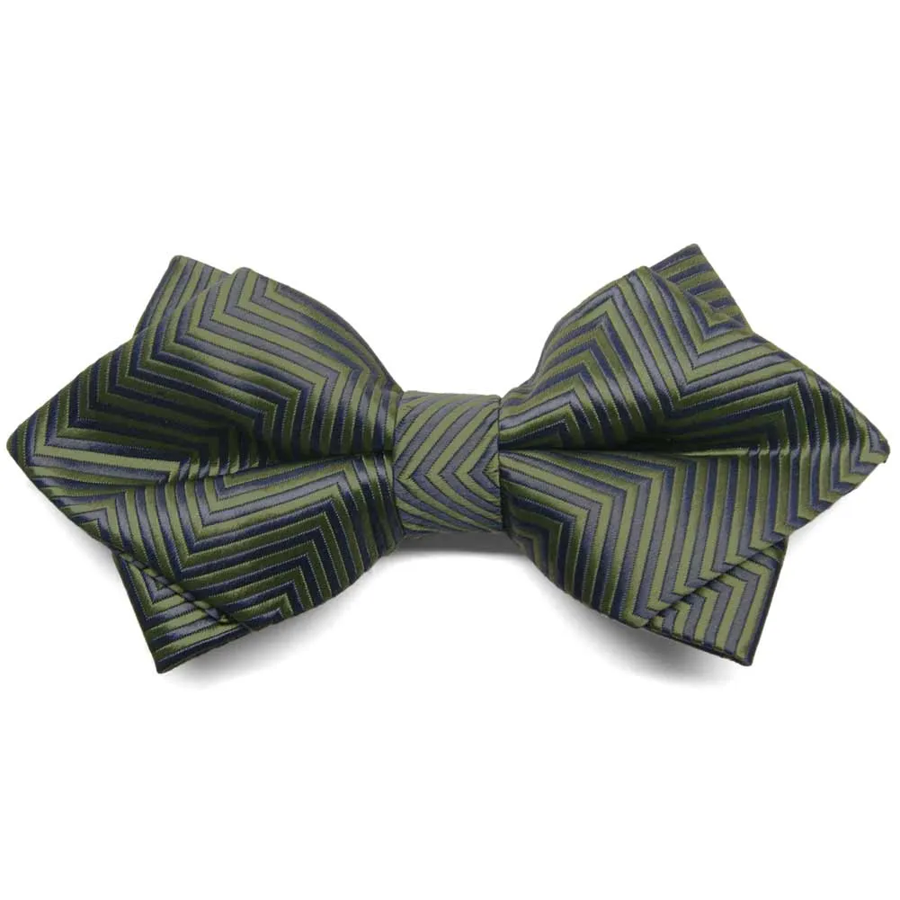 Dried Sage Kimberly Chevron Striped Diamond Tip Bow Tie sold by TieMart