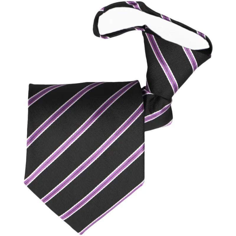 Black Melvin Striped Zipper Tie sold by TieMart