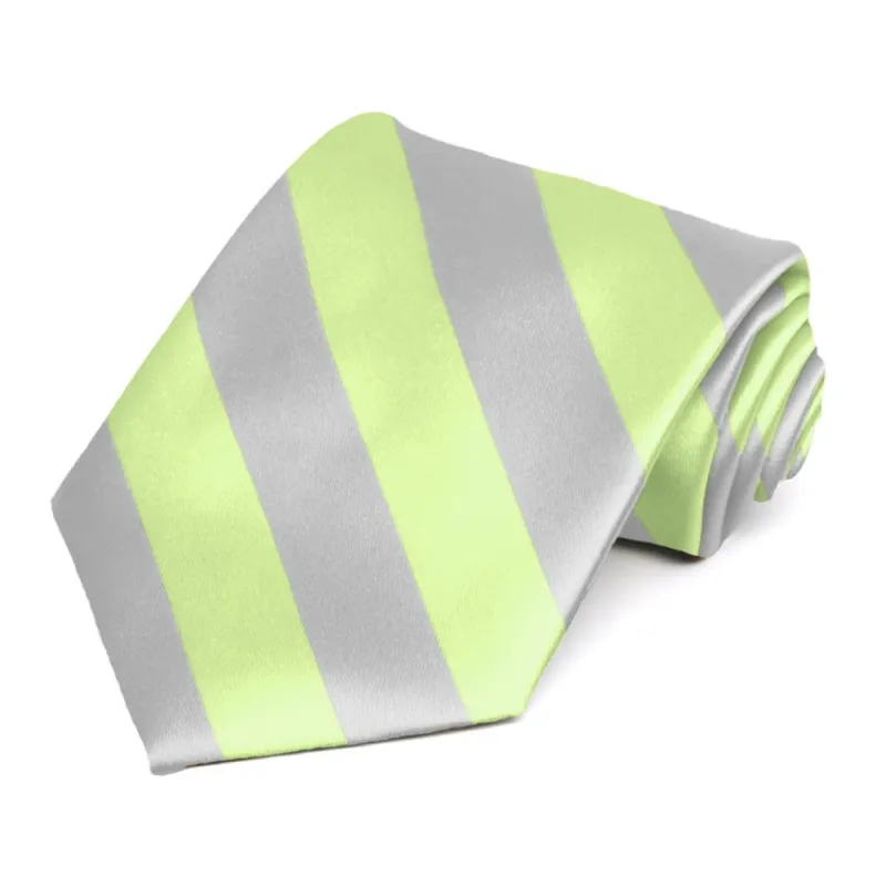 Lime Green and Silver Striped Tie sold by TieMart