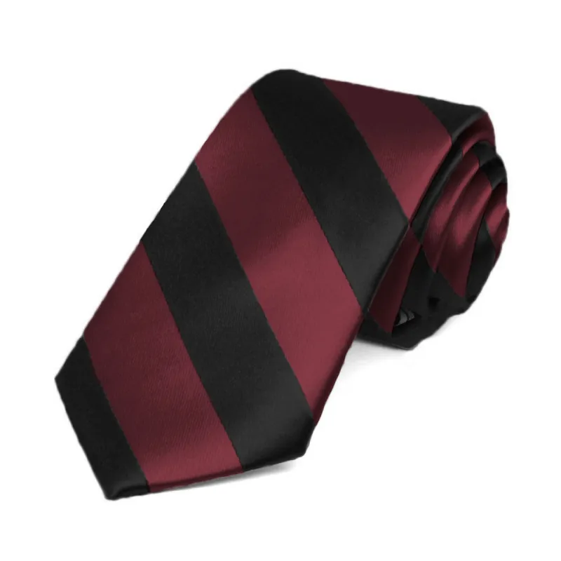 Burgundy and Black Striped Slim Tie, 2.5" Width sold by TieMart