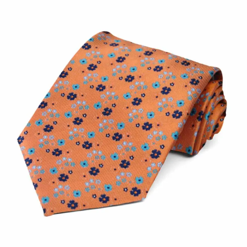 Bright Tangerine Sidney Floral Necktie sold by TieMart