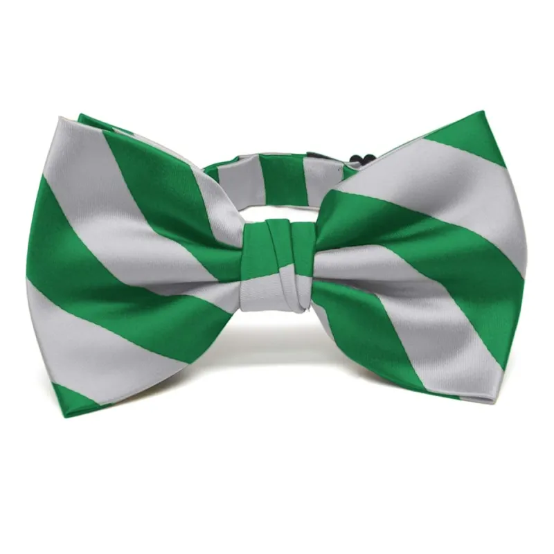Kelly Green and Silver Striped Bow Tie sold by TieMart