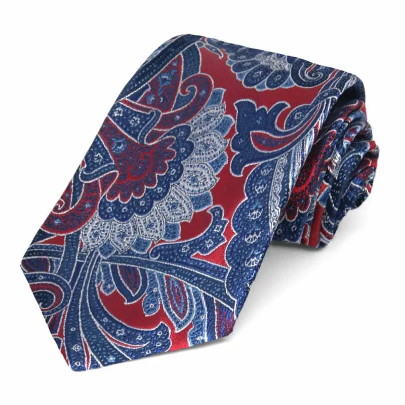 Crimson Red Sergeant Paisley Silk Narrow Necktie, 3" Width sold by TieMart