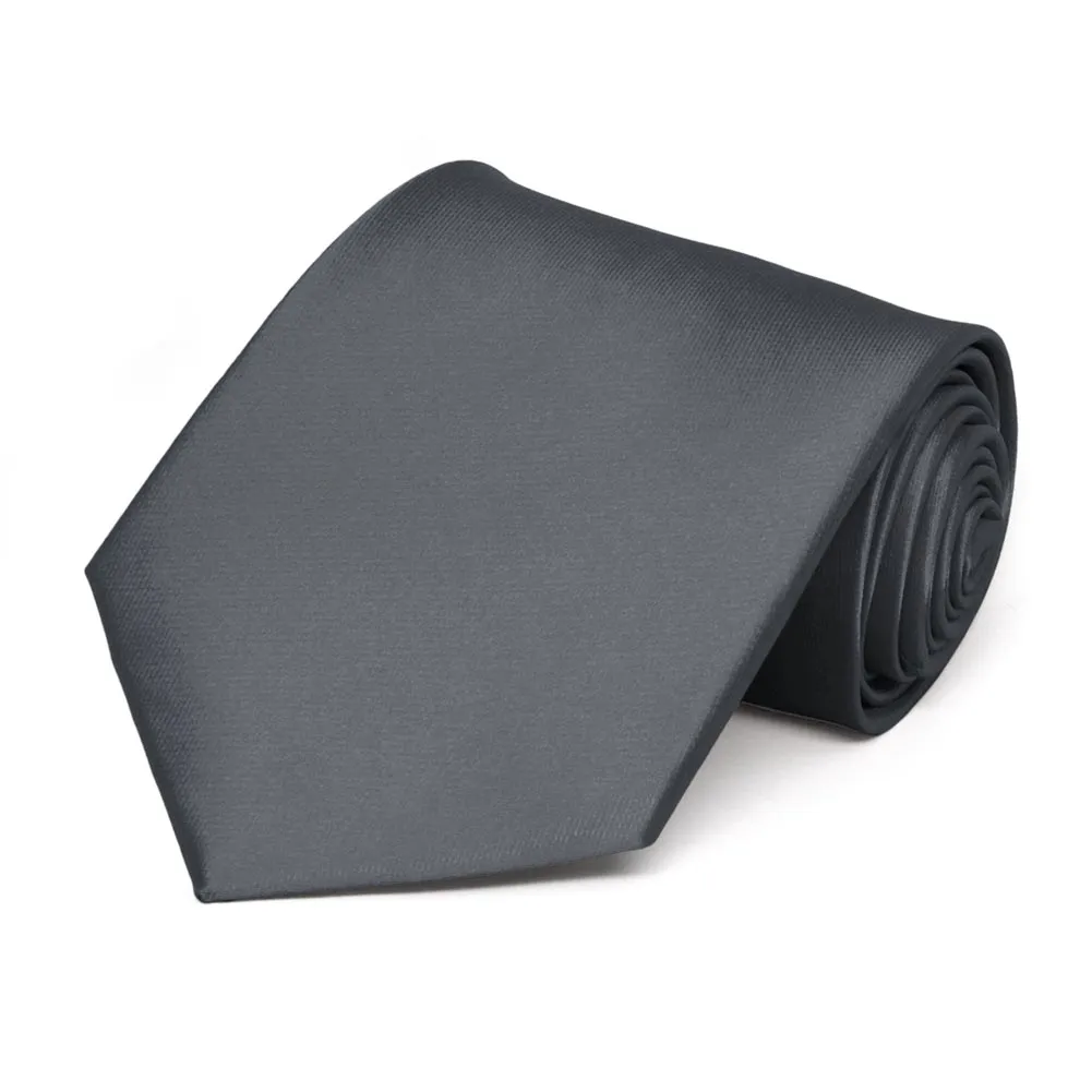 Dark Gray Extra Long Solid Color Necktie sold by TieMart