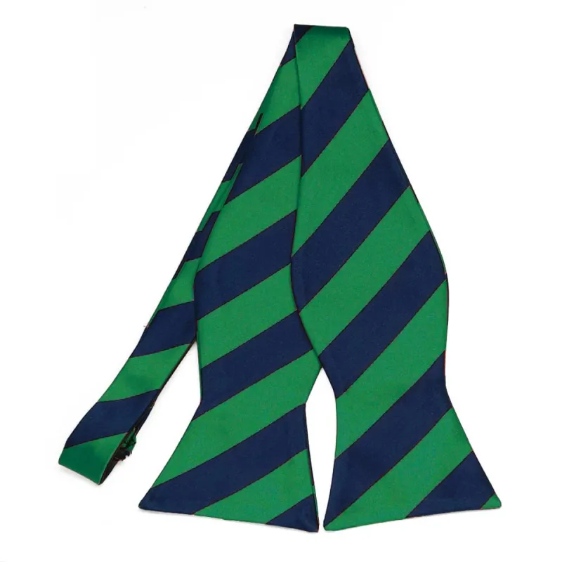 Kelly Green and Navy Blue Striped Self-Tie Bow Tie sold by TieMart