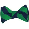 Kelly Green and Navy Blue Striped Self-Tie Bow Tie sold by TieMart