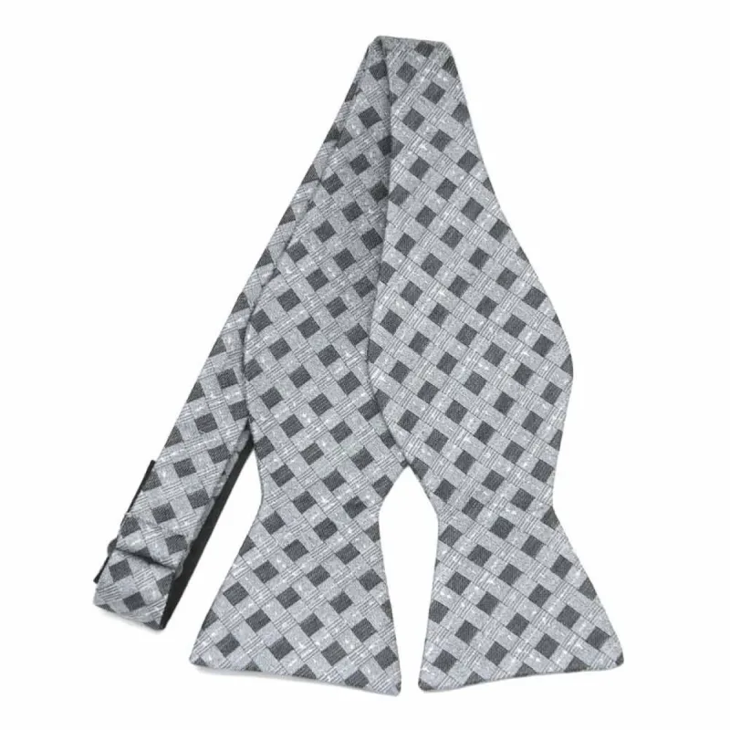 Silver Patriarch Plaid Linen/Silk  Self-Tie Bow Tie sold by TieMart
