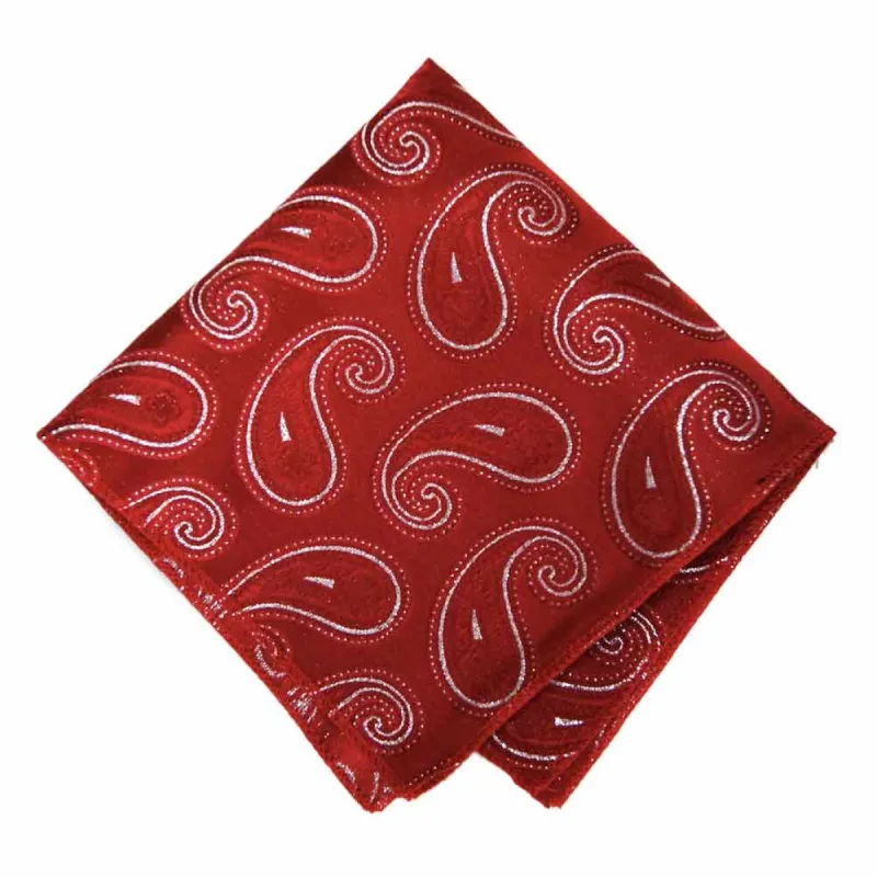 Red Berkshire Paisley Pocket Square sold by TieMart