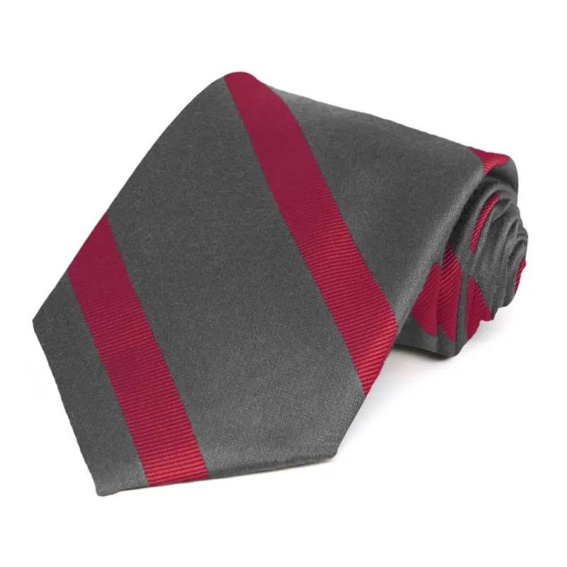 Dark Gray and Red Striped Cotton/Silk Necktie sold by TieMart