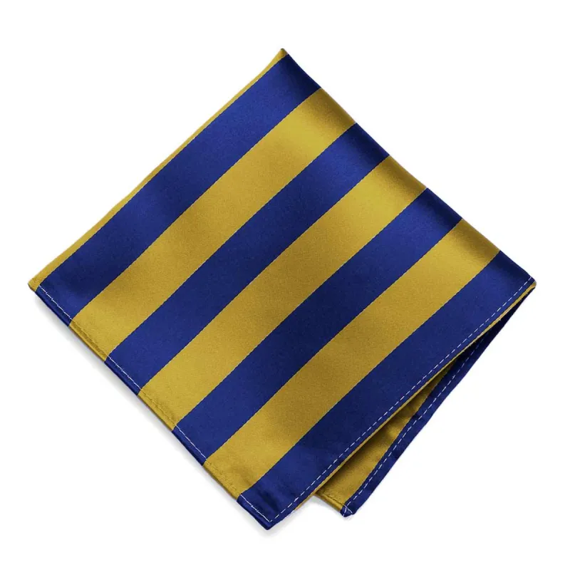 Royal Blue and Gold Striped Pocket Square sold by TieMart