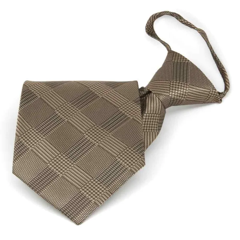 Toffee Brown Michael Glen Plaid Zipper Tie sold by TieMart