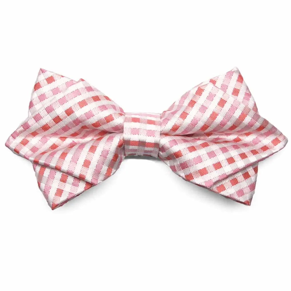 Perfect Pink George Plaid Diamond Tip Bow Tie sold by TieMart