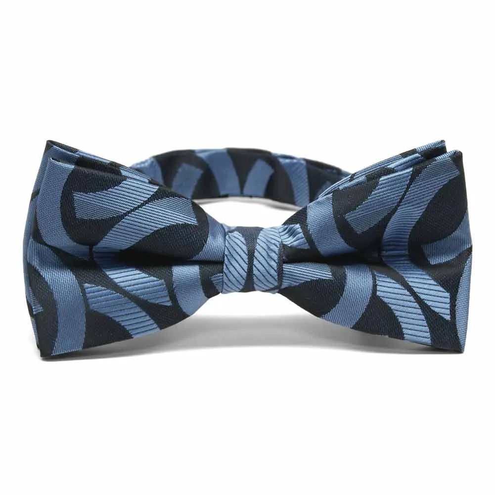 Dark Blue Kay Link Pattern Band Collar Bow Tie sold by TieMart