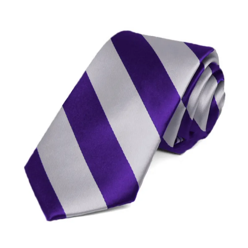 Dark Purple and Silver Striped Slim Tie, 2.5" Width sold by TieMart