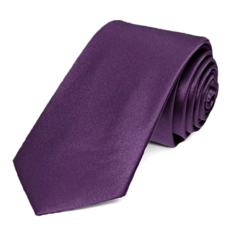 Eggplant Purple Silk Slim Necktie, 2.5" Width sold by TieMart
