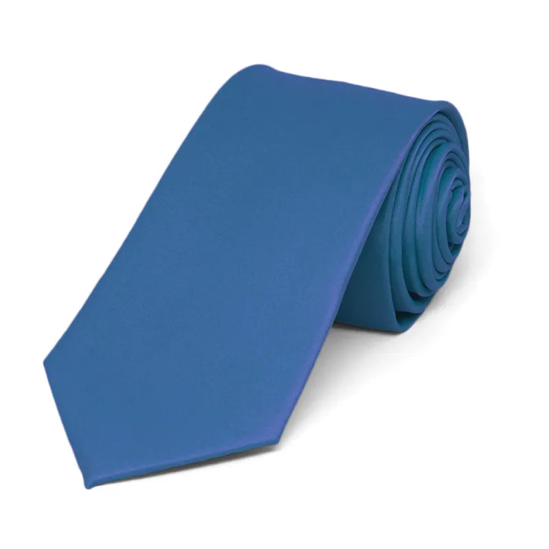Blue Slim Solid Color Necktie, 2.5" Width sold by TieMart
