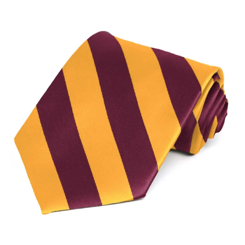 Raspberry and Golden Yellow Striped Tie sold by TieMart