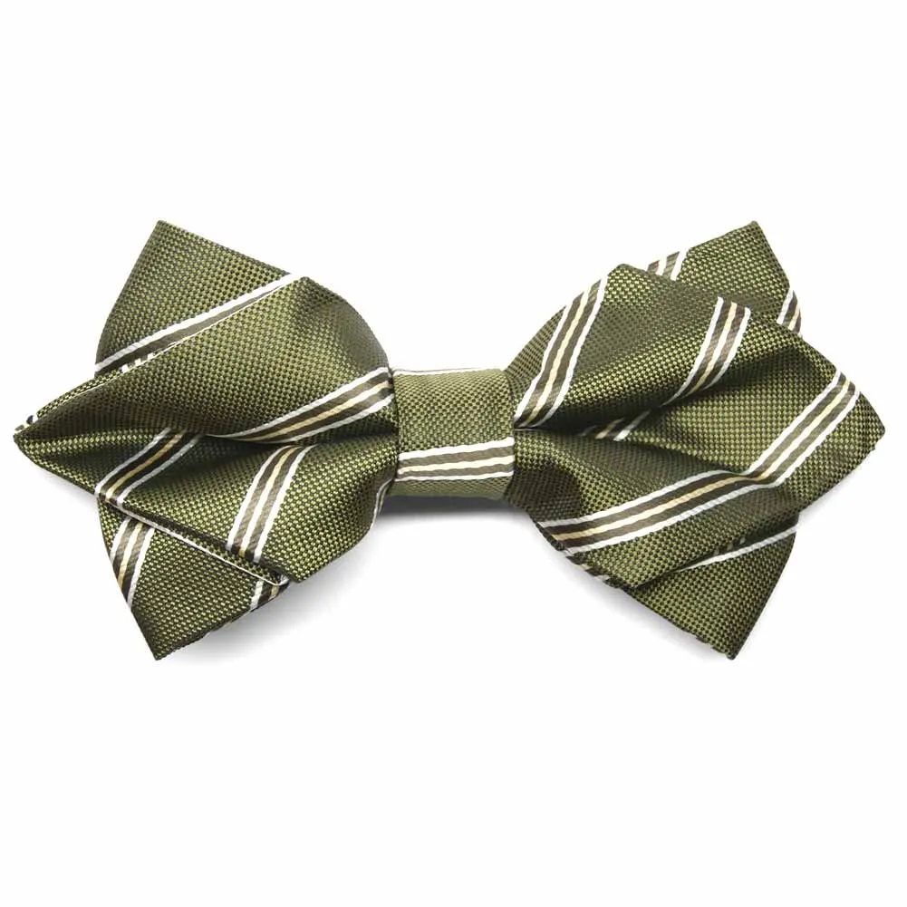 Moss Green Melvin Striped Diamond Tip Bow Tie sold by TieMart